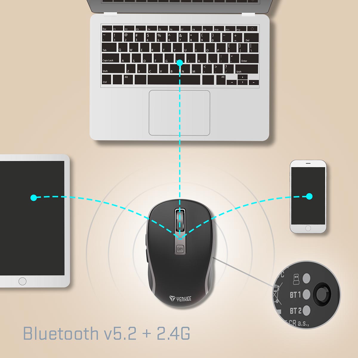 Three wireless solutions 2.4G + BT1 + BT2